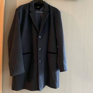 John Varvatos USA Men's Charcoal Wool Blend Overcoat XL Skull Button Accent Trim